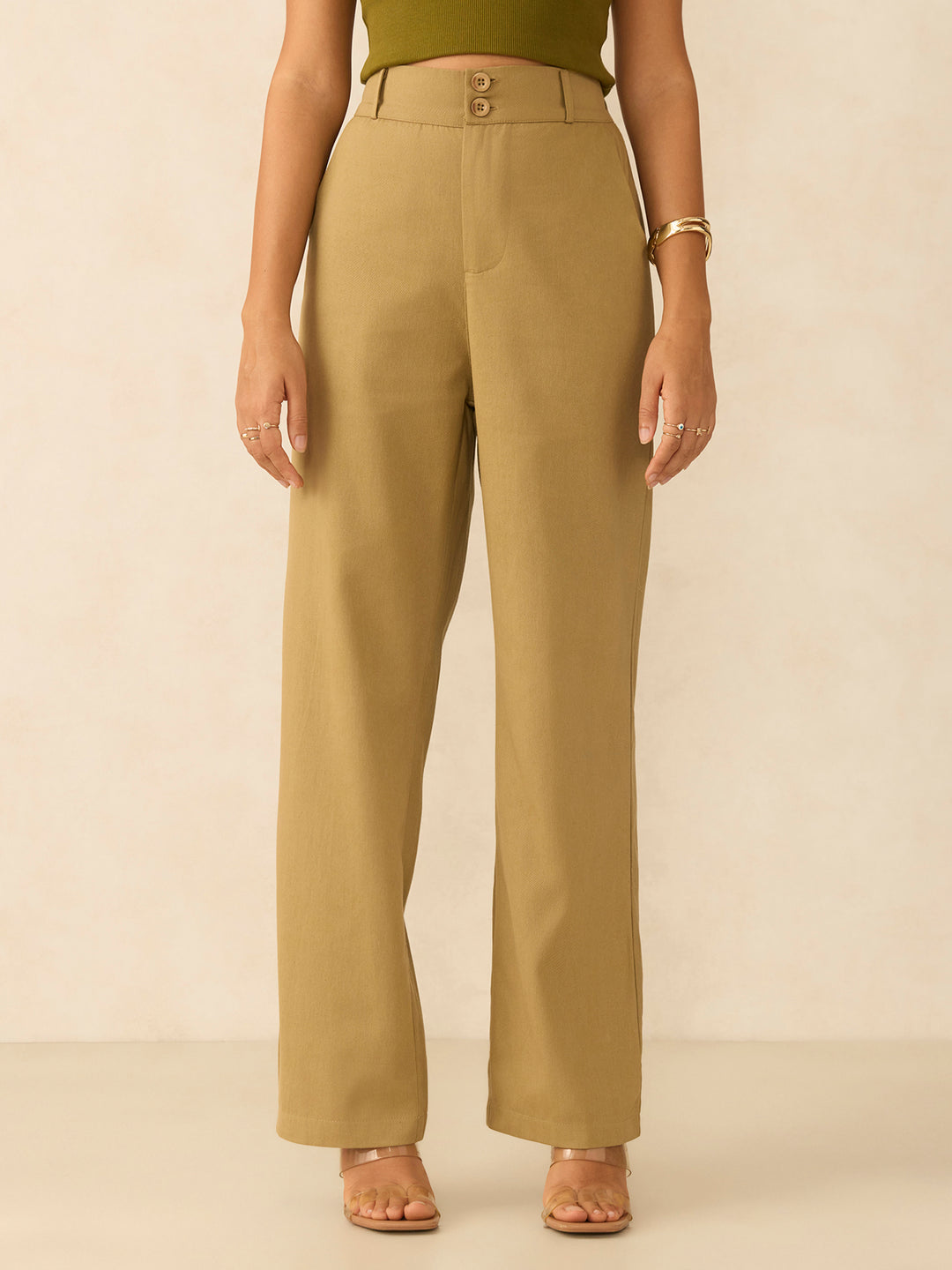 Khaki Tapered Fit High-Rise