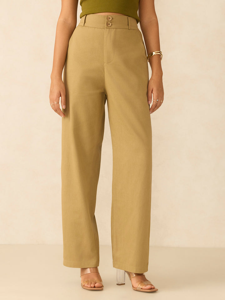Brown Tapered Fit High-Rise Trouser