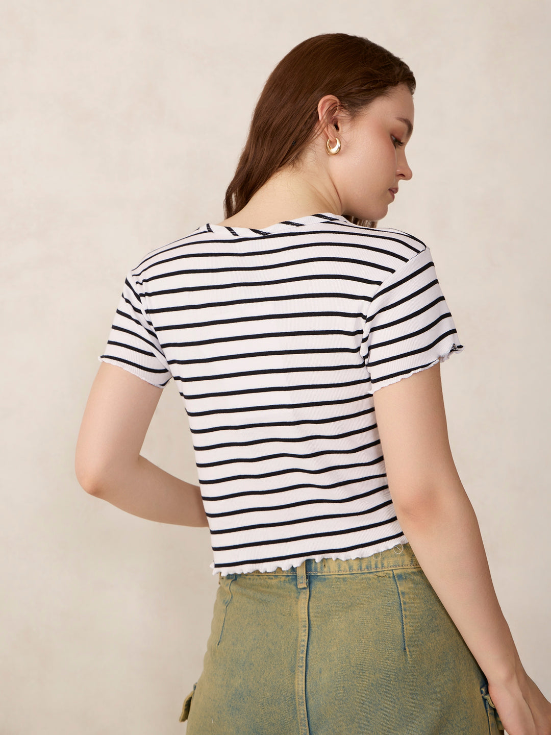 White Striped Ribbed T-Shirt