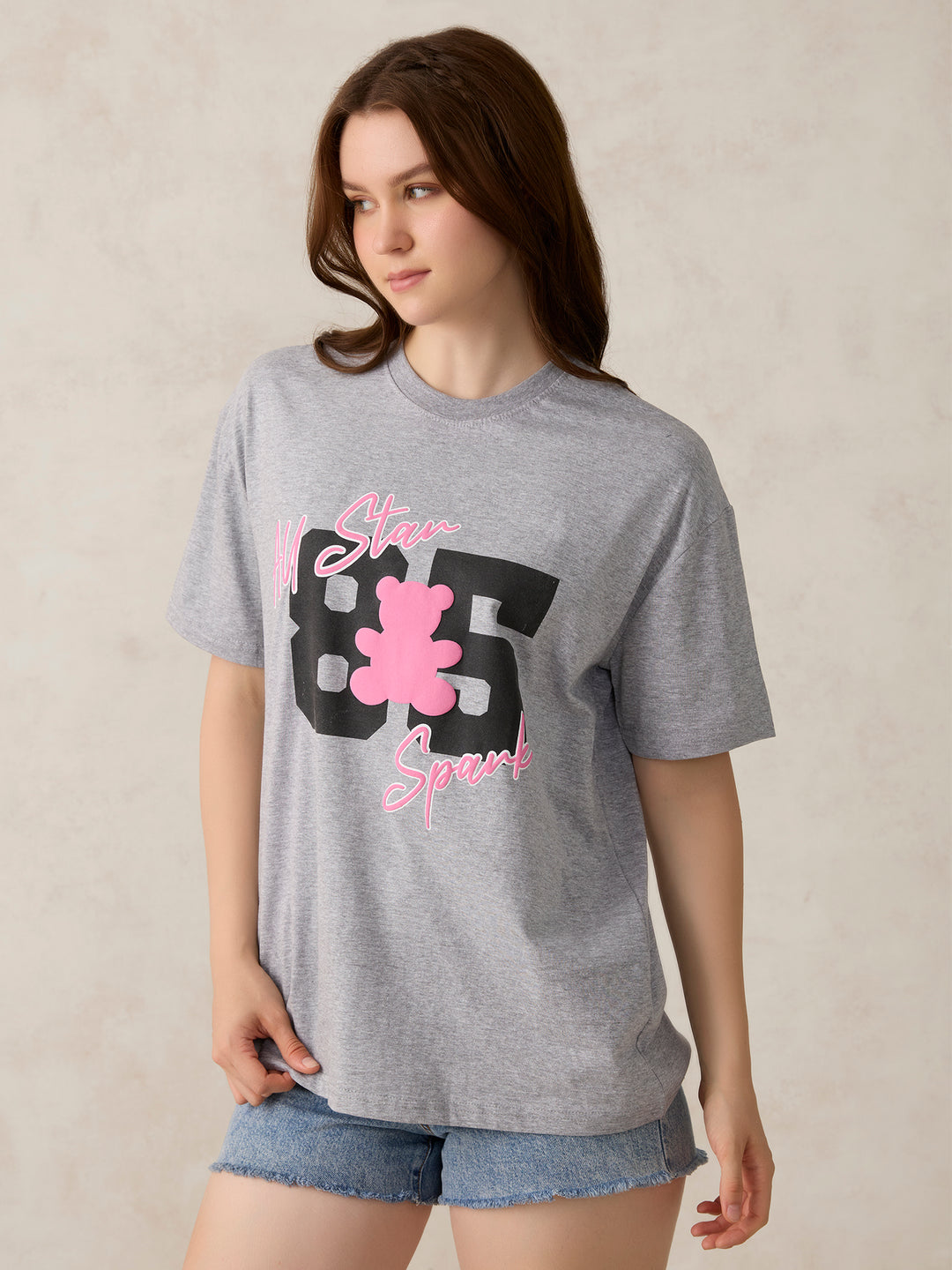 Grey Graphic Oversized T-Shirt