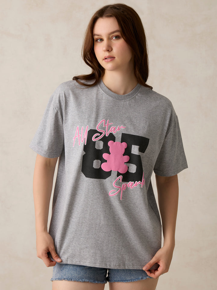 Grey Graphic Oversized T-Shirt