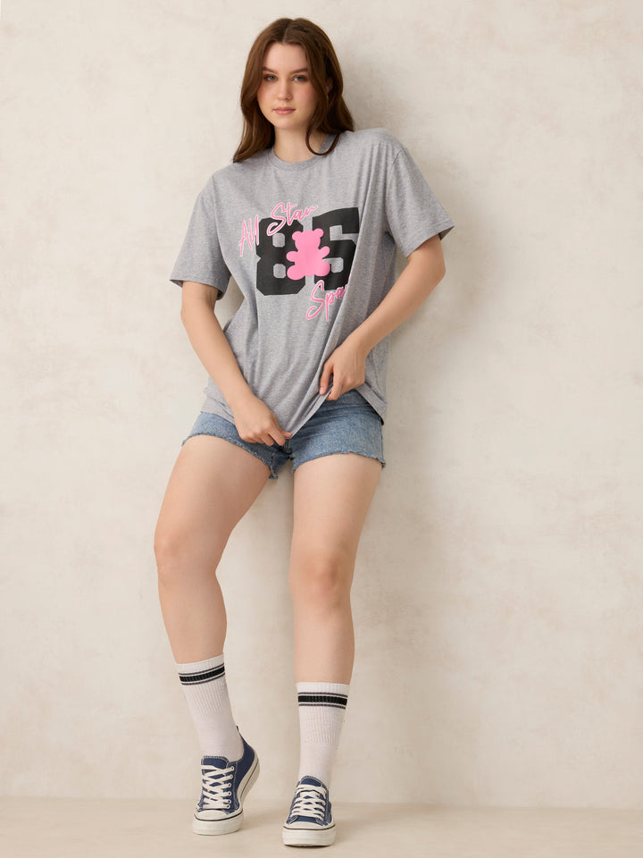 Grey Graphic Oversized T-Shirt