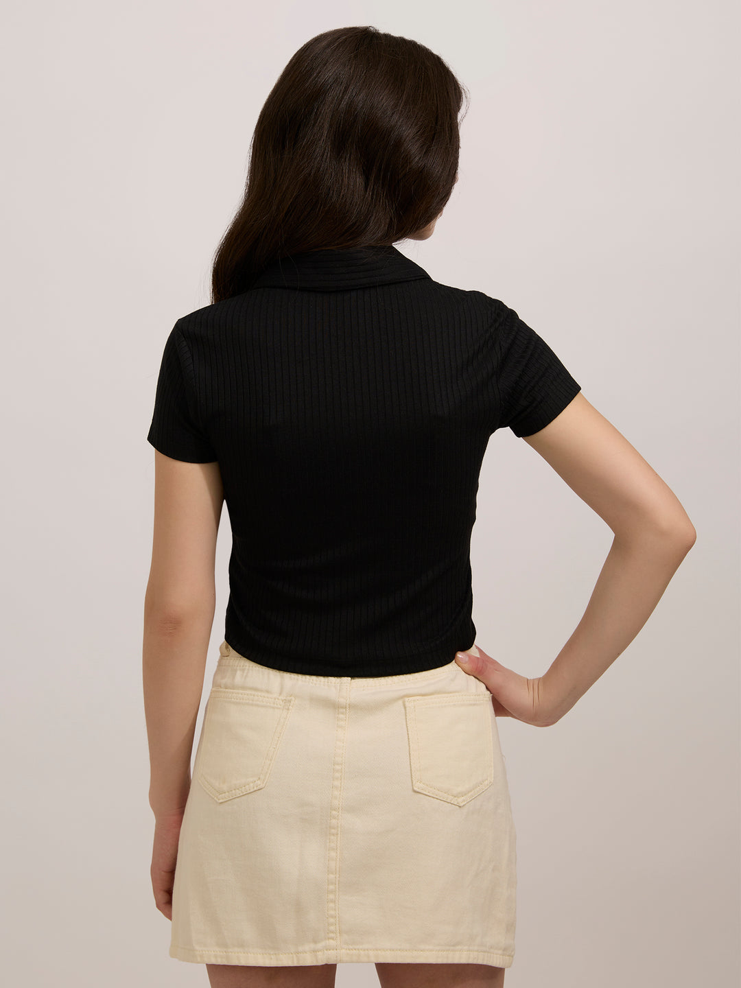 Black Button Down Collared Top