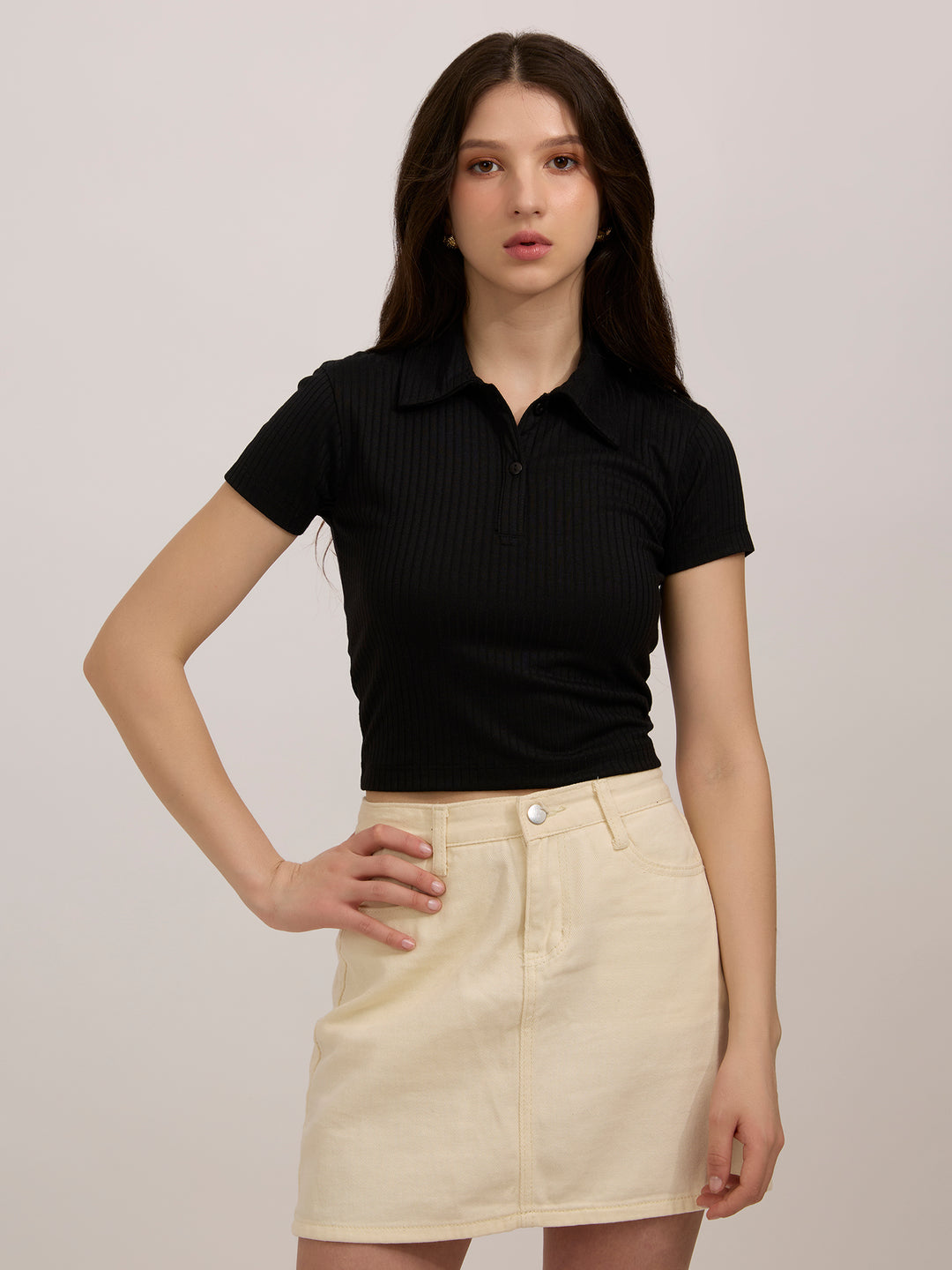 Black Button Down Collared Top