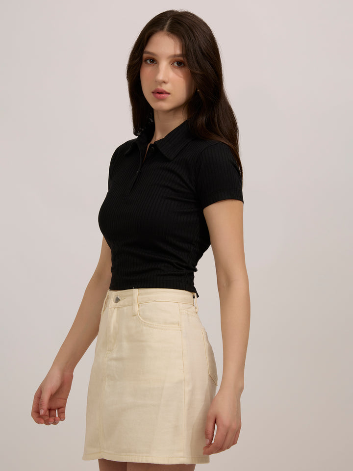 Black Button Down Collared Top