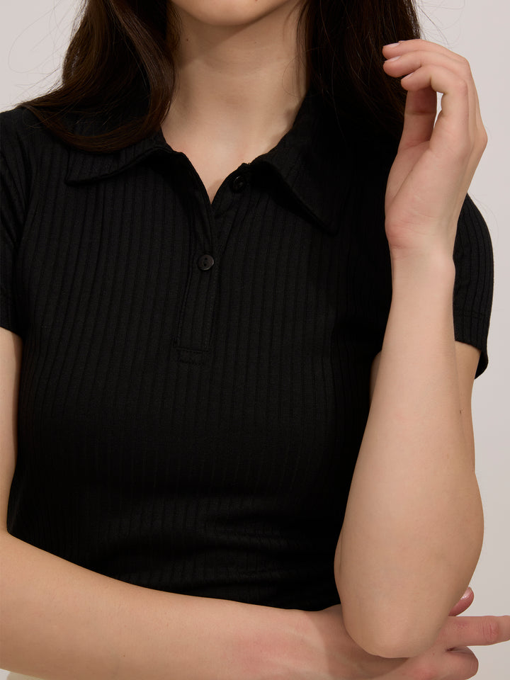 Black Button Down Collared Top