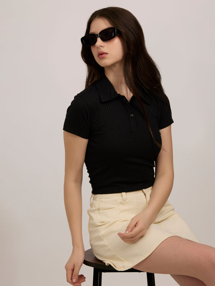 Black Button Down Collared Top