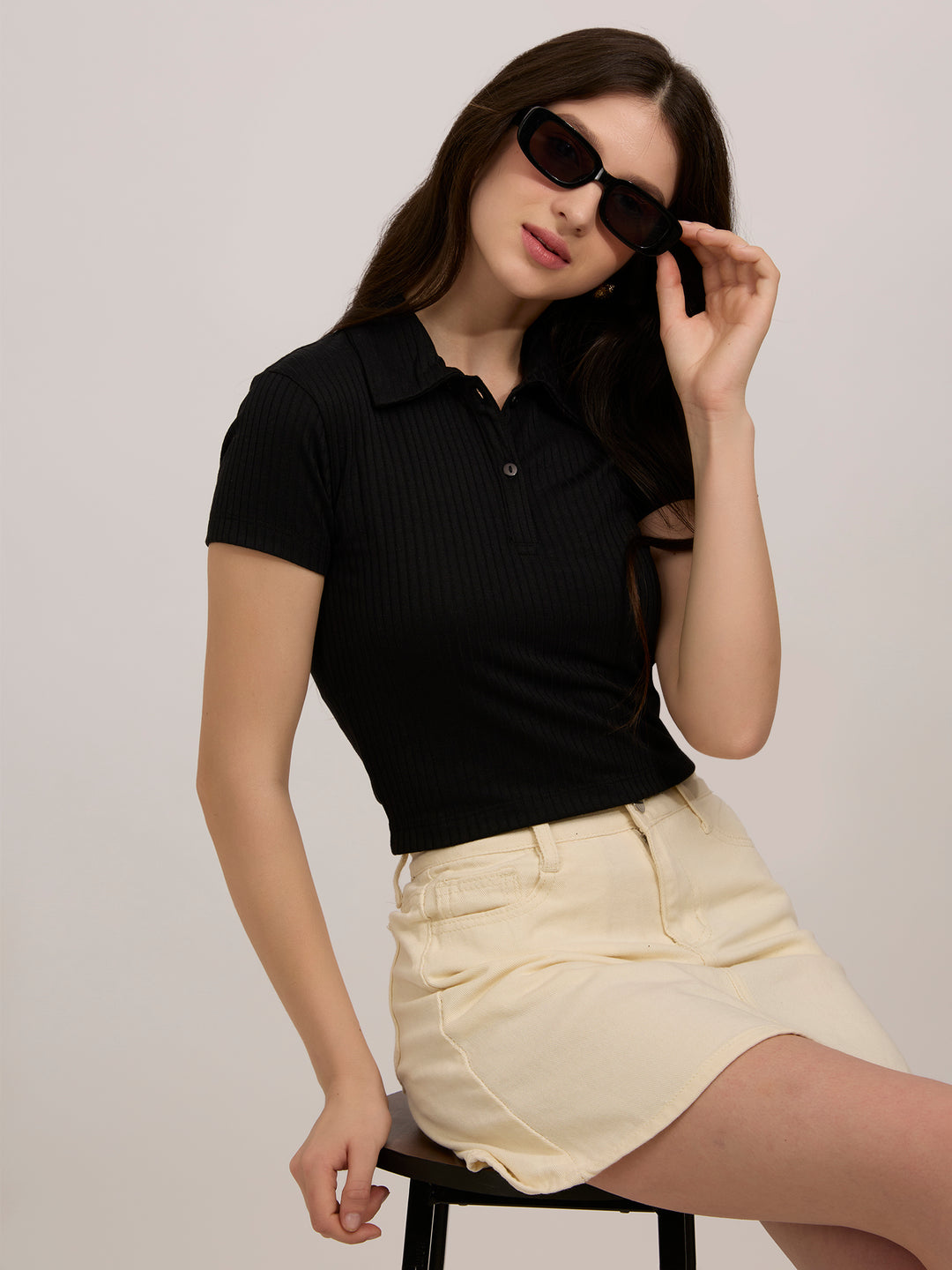 Black Button Down Collared Top