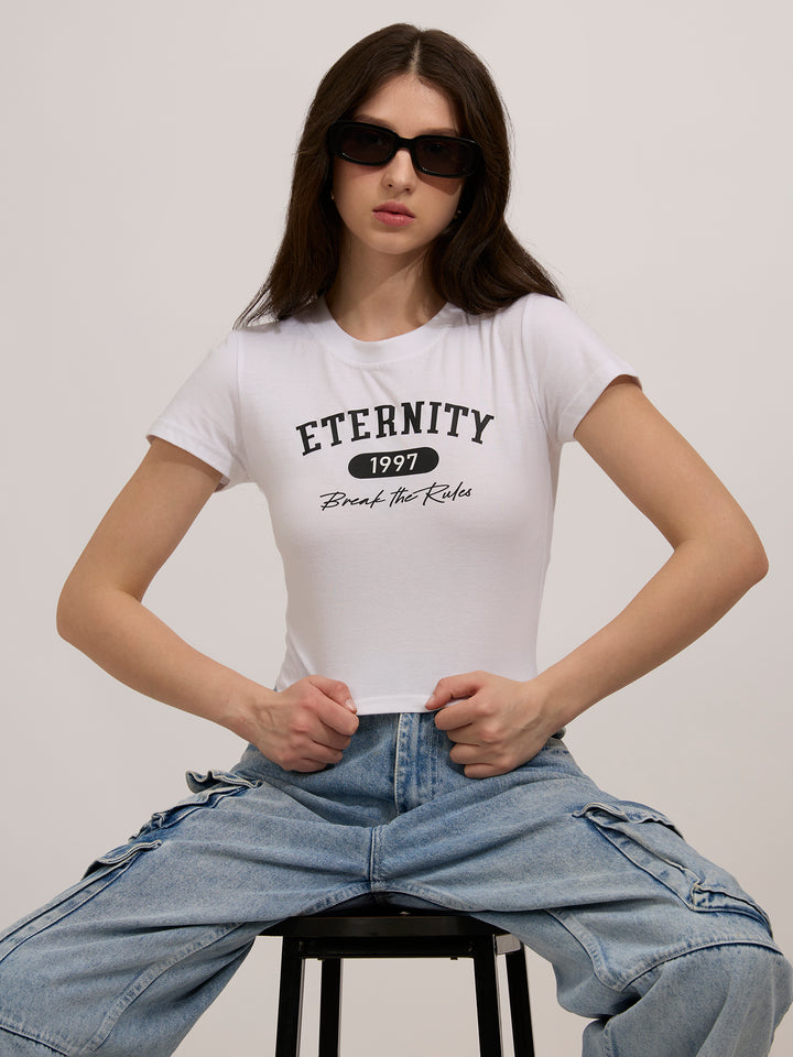 White Graphic Cropped T-Shirt