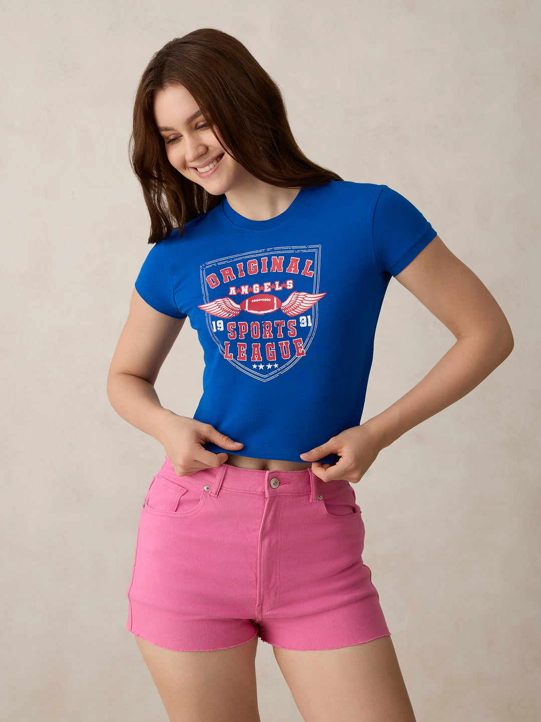 Blue Graphic Cropped T-Shirt