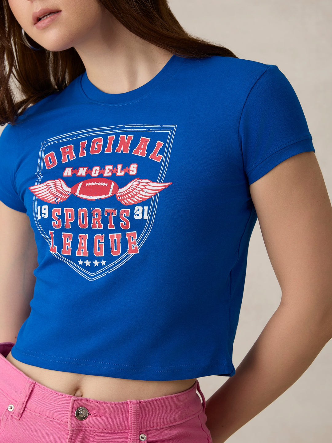 Blue Graphic Cropped T-Shirt