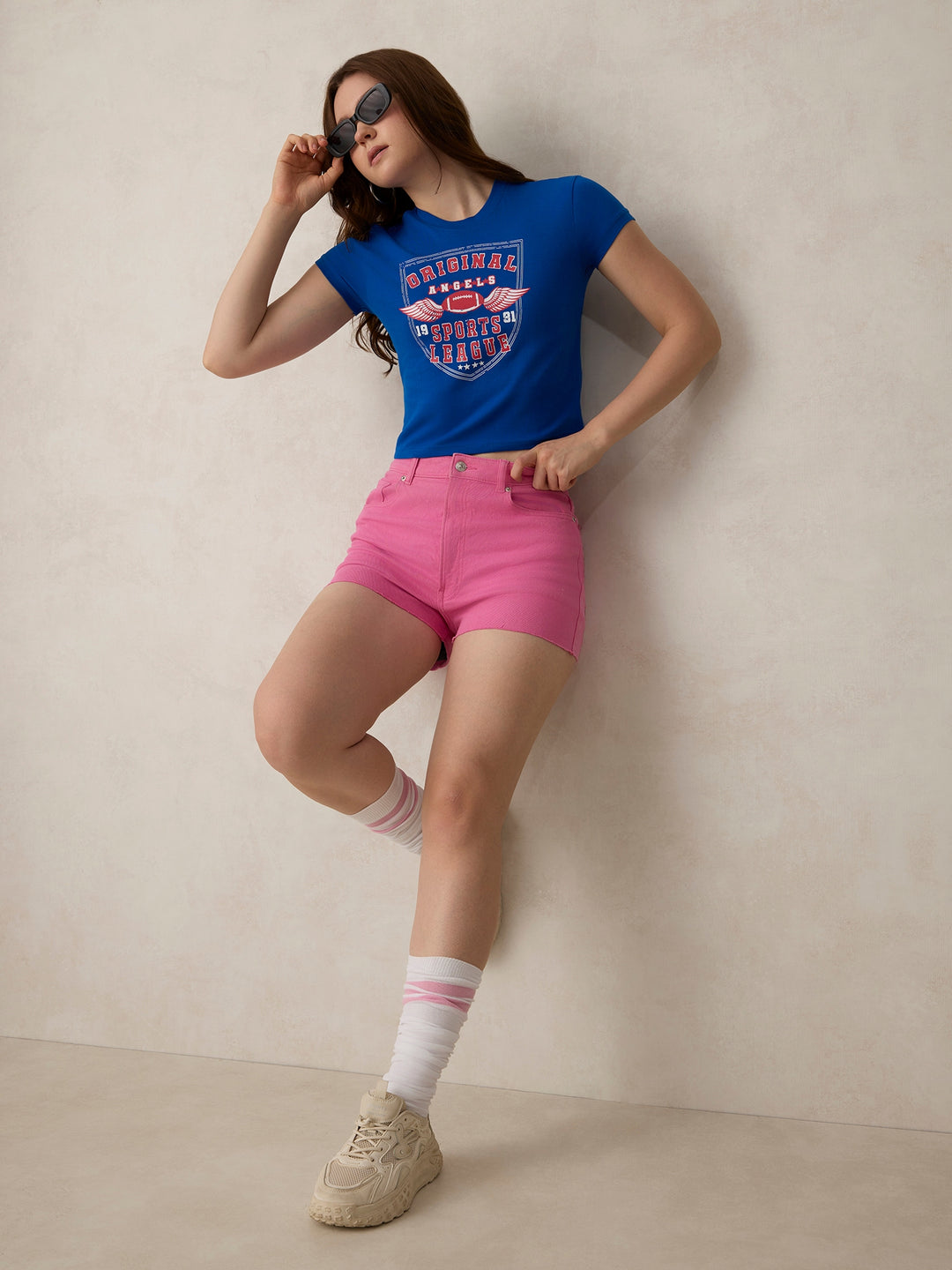 Blue Graphic Cropped T-Shirt