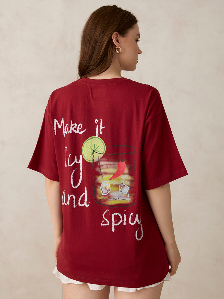 Maroon Oversized Graphic T-Shirt