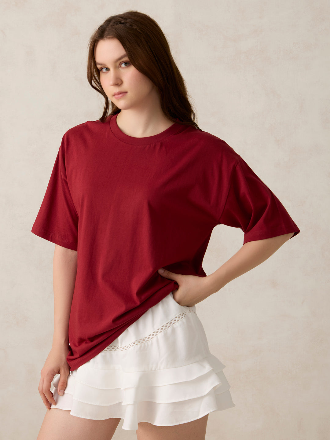 Maroon Oversized Graphic T-Shirt