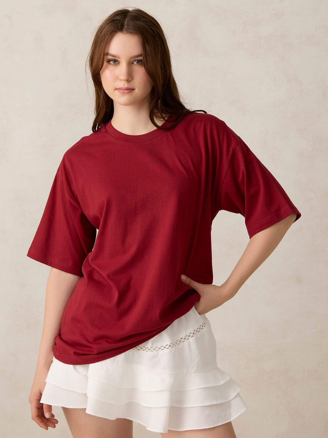 Maroon Oversized Graphic T-Shirt