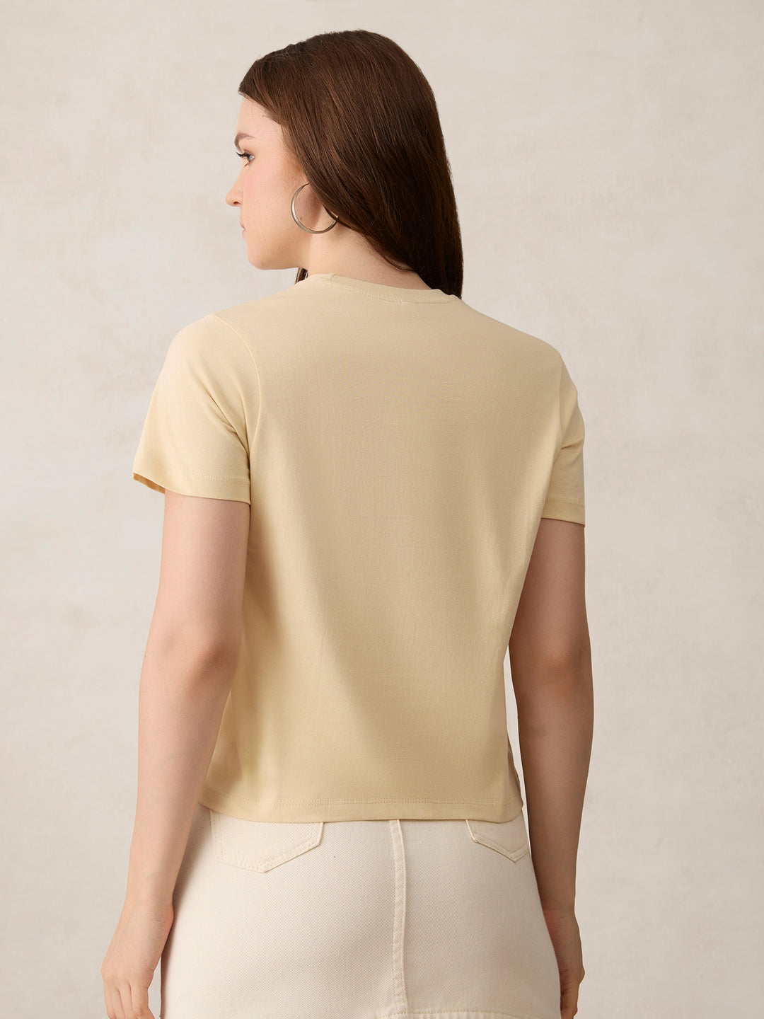 Beige Crew Neck Graphic T-Shirt