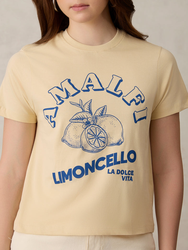 Beige Crew Neck Graphic T-Shirt