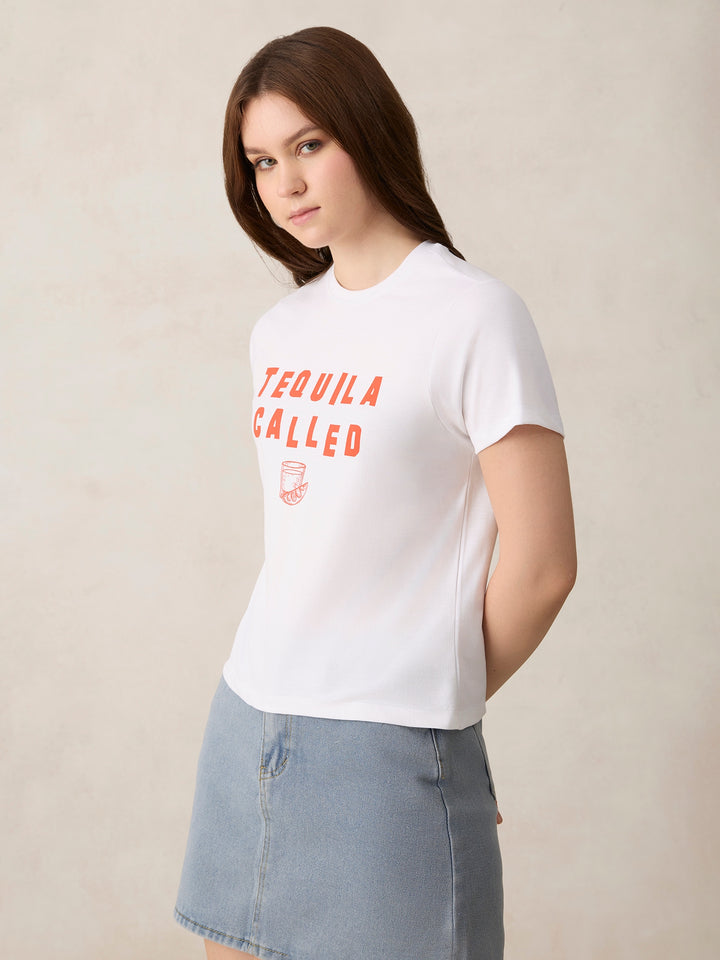 White Crew Neck Graphic T-Shirt