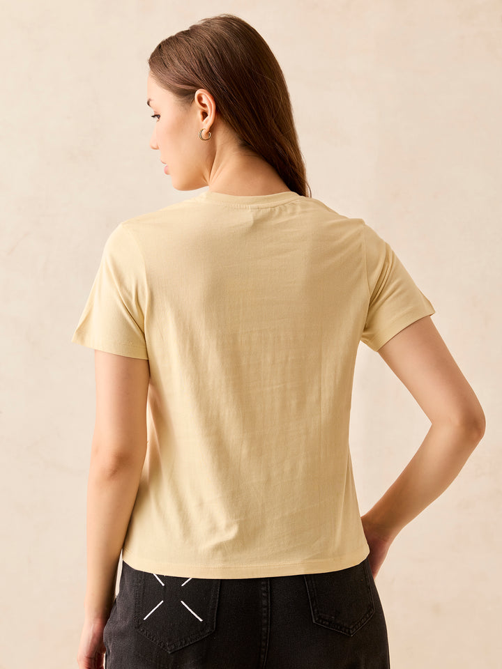 Beige Crew Neck Graphic T-Shirt