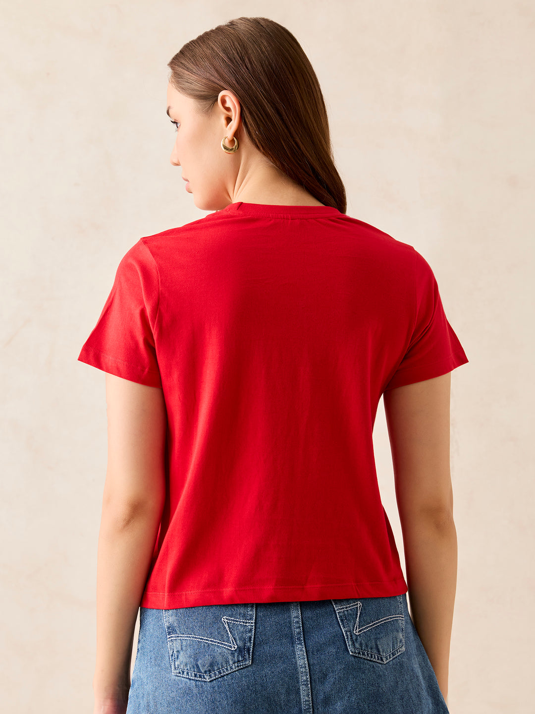 Red Crew Neck Graphic T-Shirt