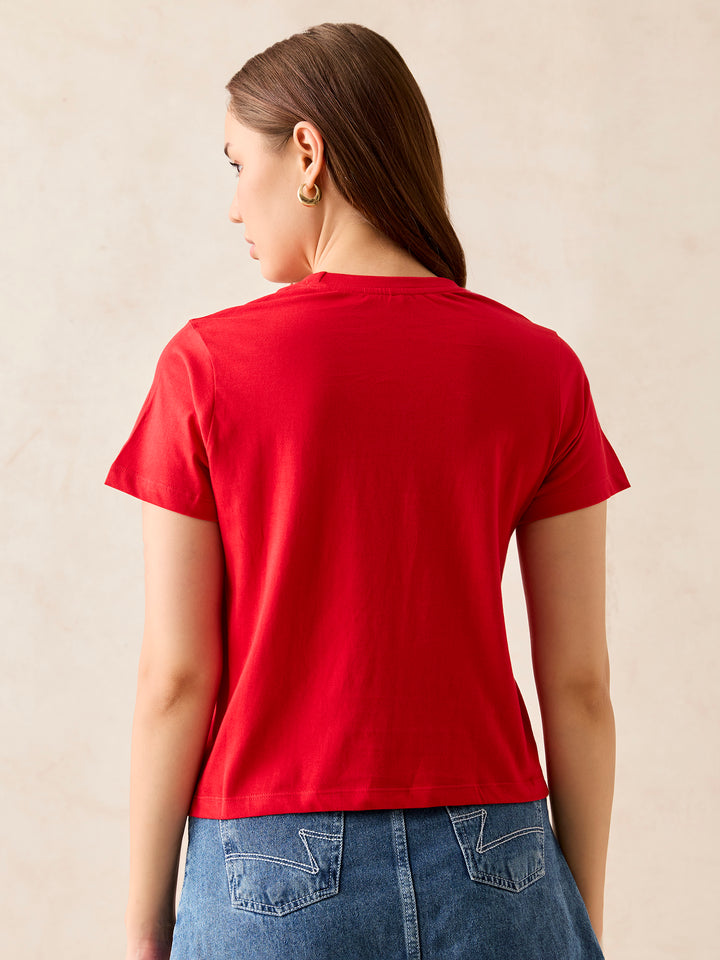 Red Crew Neck Graphic T-Shirt