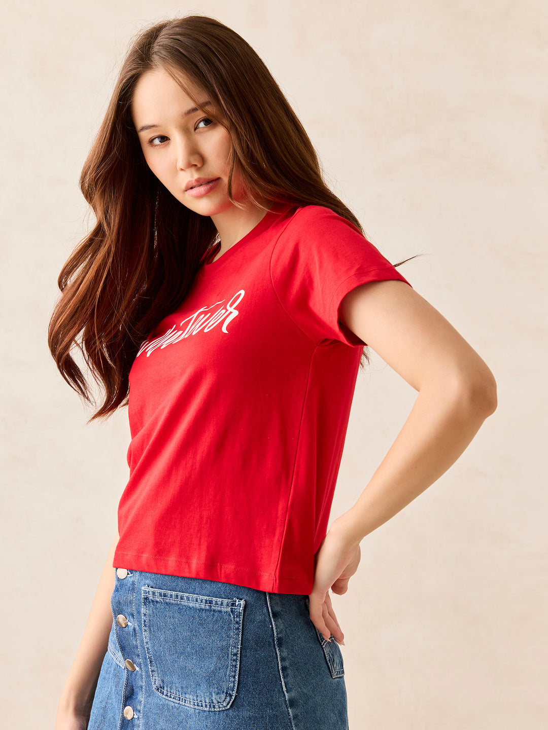 Red Crew Neck Graphic T-Shirt