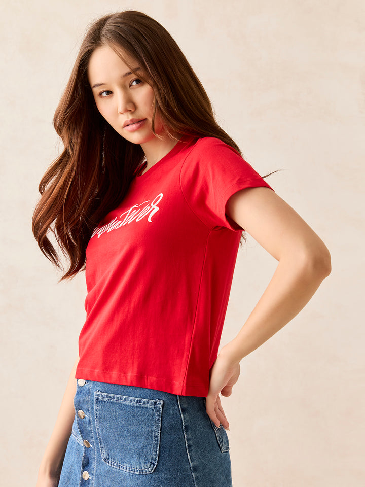 Red Crew Neck Graphic T-Shirt