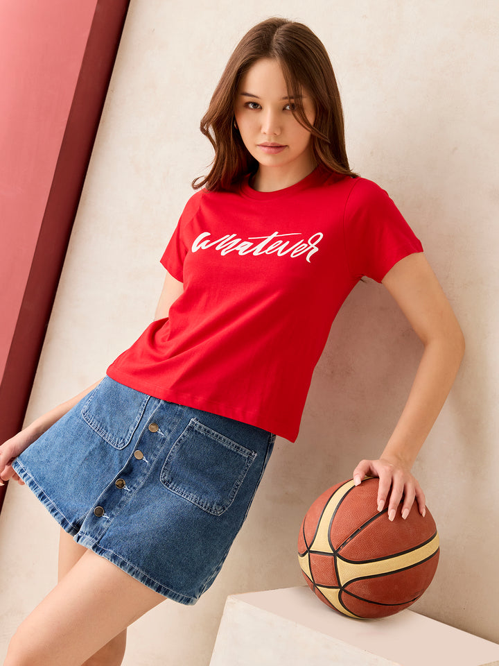 Red Crew Neck Graphic T-Shirt