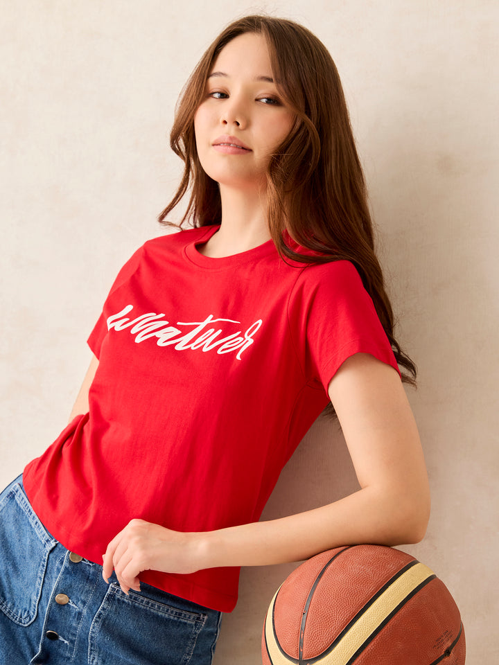 Red Crew Neck Graphic T-Shirt