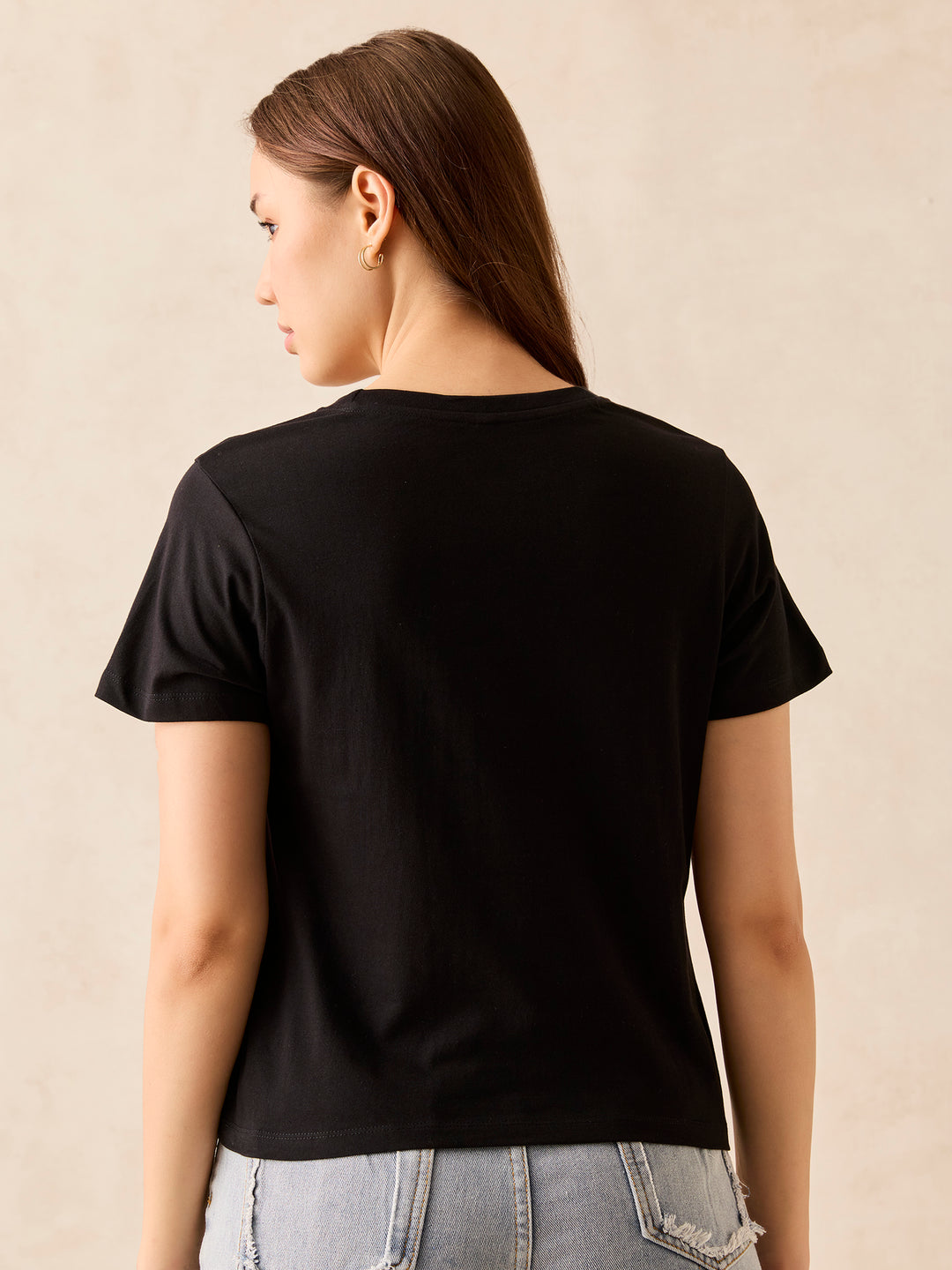 Crew Neck Black Graphic T-Shirt