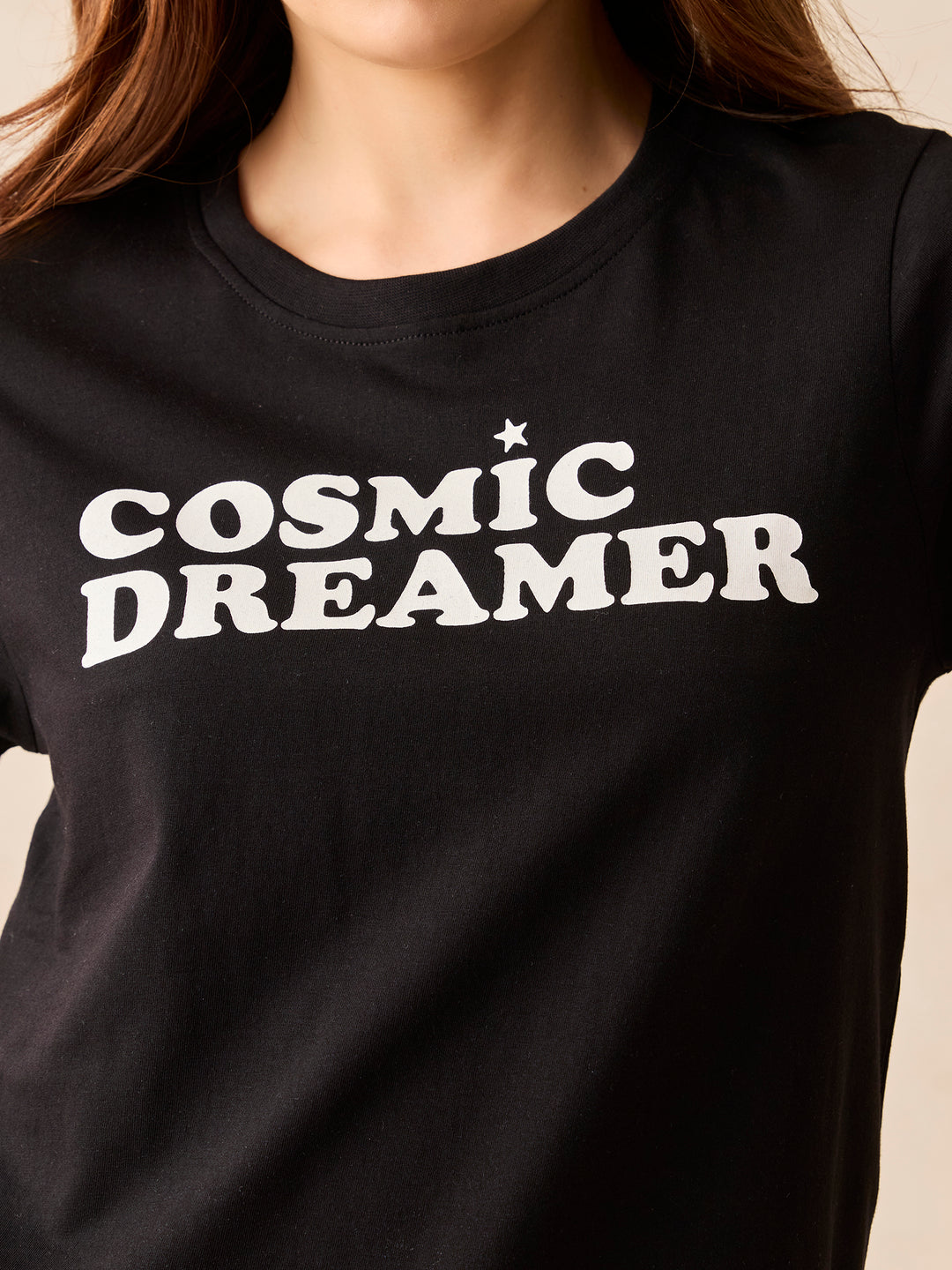 Crew Neck Black Graphic T-Shirt