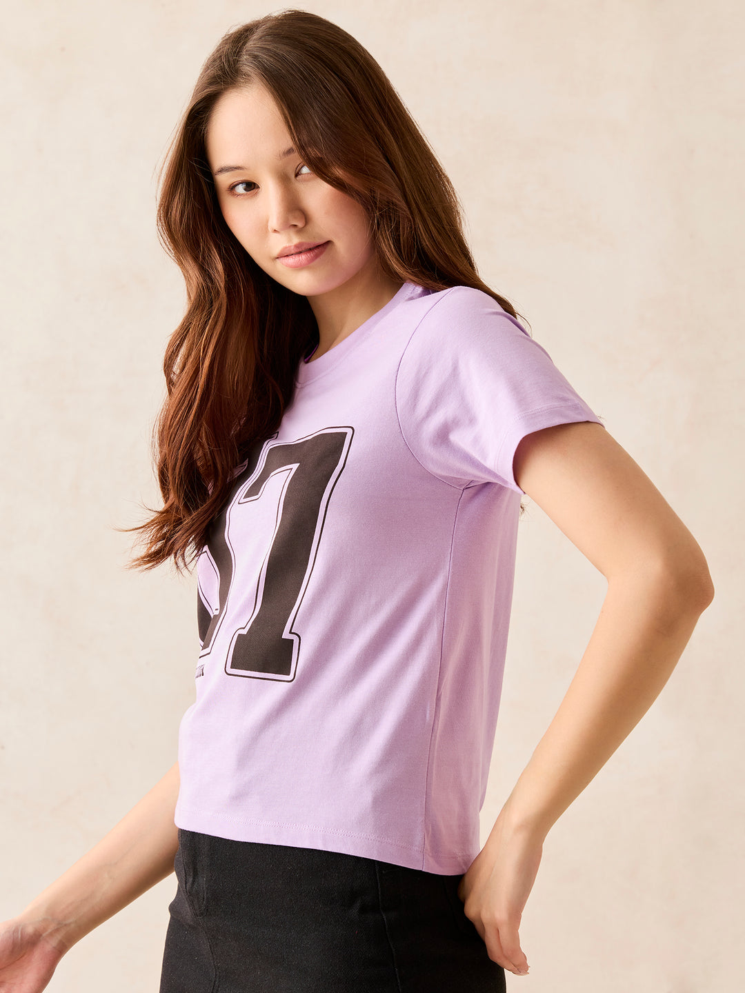 Lilac Crew Neck Graphic T-Shirt