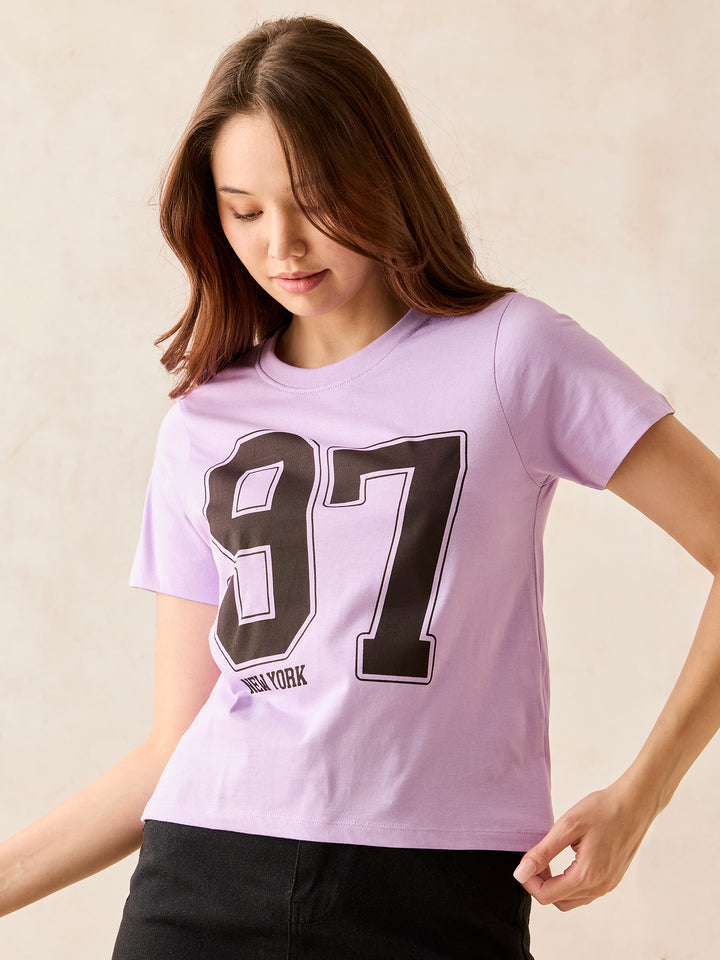 Lilac Crew Neck Graphic T-Shirt