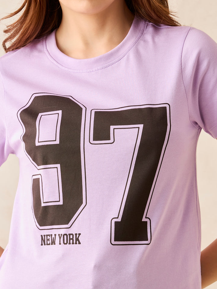 Lilac Crew Neck Graphic T-Shirt
