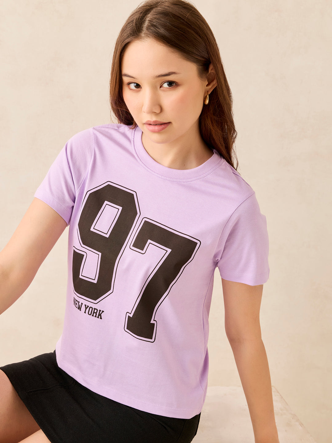 Lilac Crew Neck Graphic T-Shirt