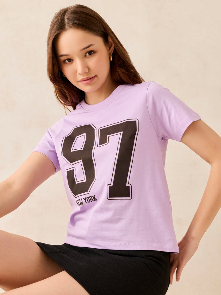 Lilac Crew Neck Graphic T-Shirt
