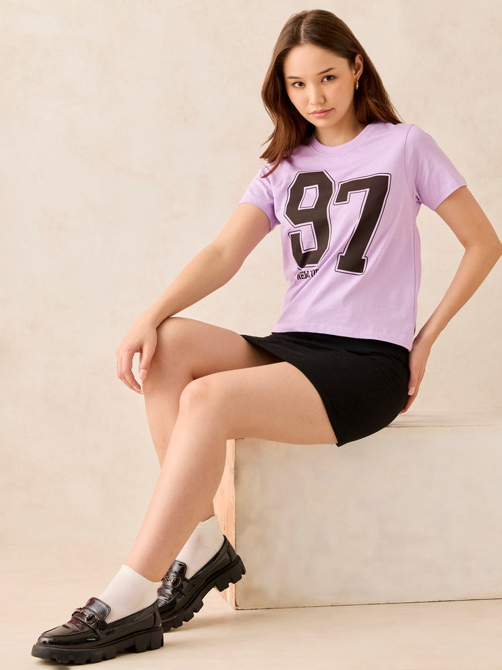 Lilac Crew Neck Graphic T-Shirt