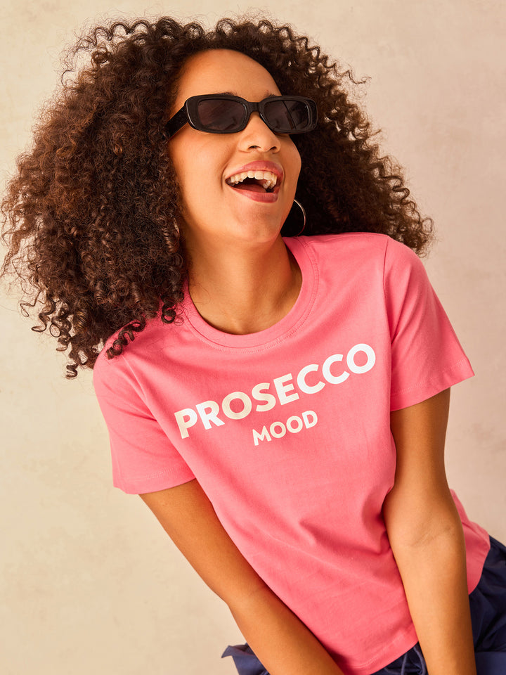 Pink Crew Neck Graphic Tshirt