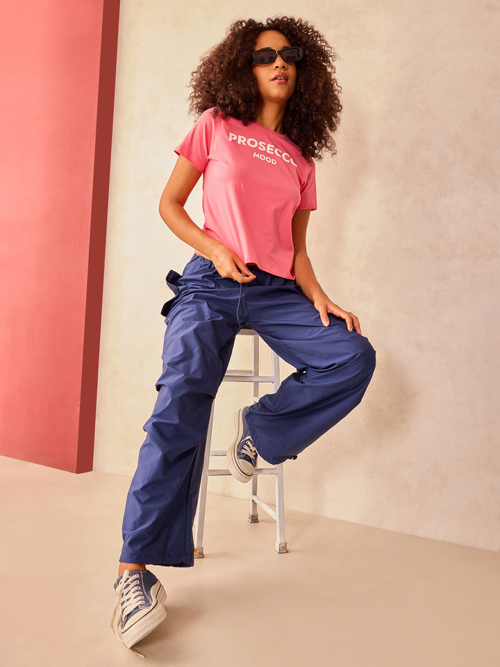 Pink Crew Neck Graphic Tshirt