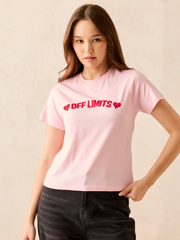 Pink Crew Neck Graphic T-Shirt