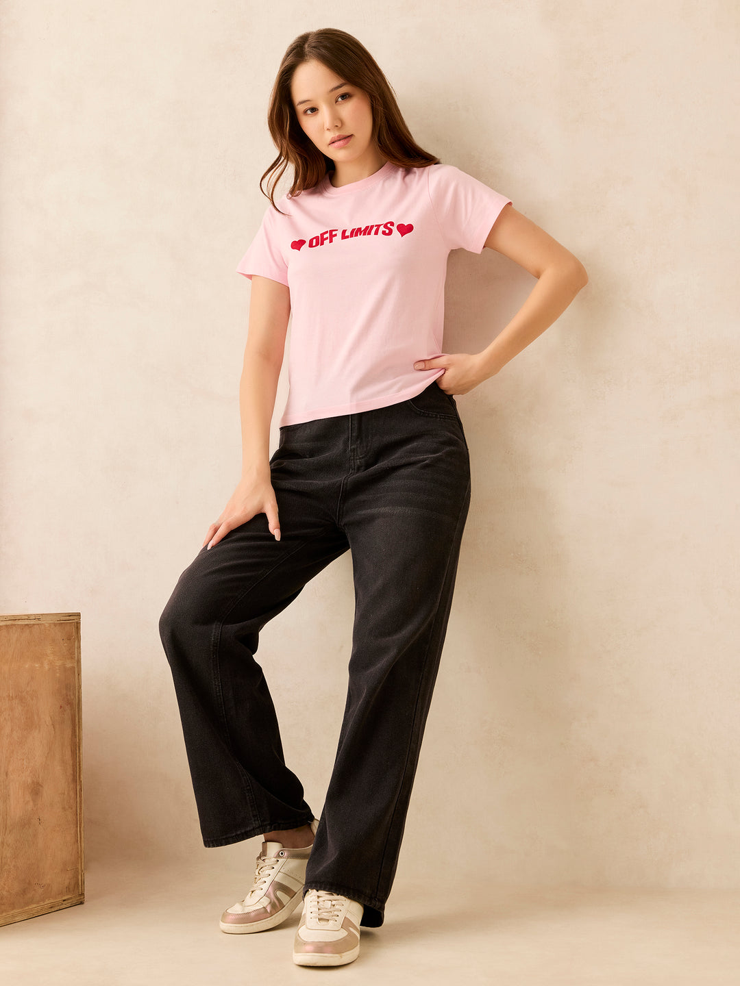 Pink Crew Neck Graphic T-Shirt