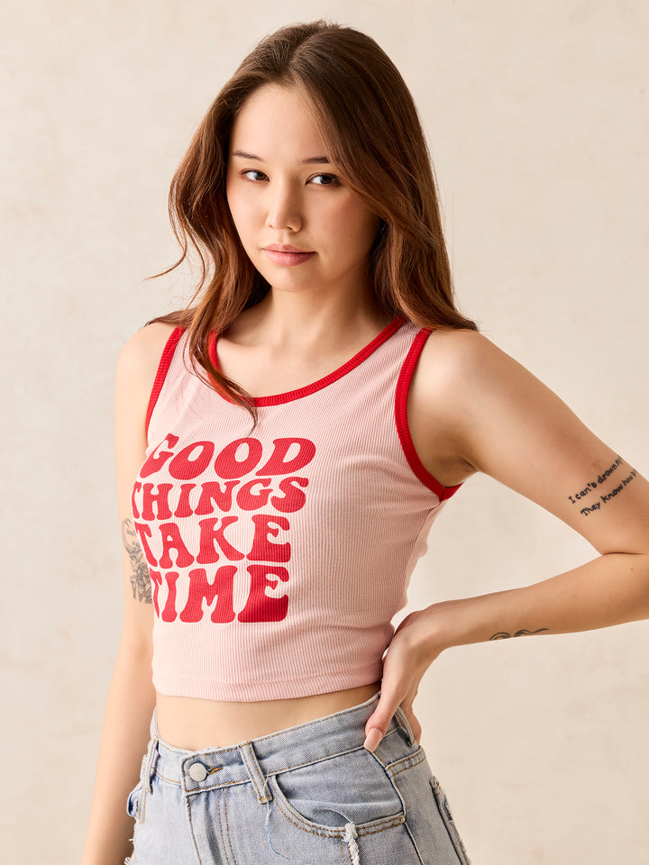 Pink Crew Neck Graphic T-Shirt