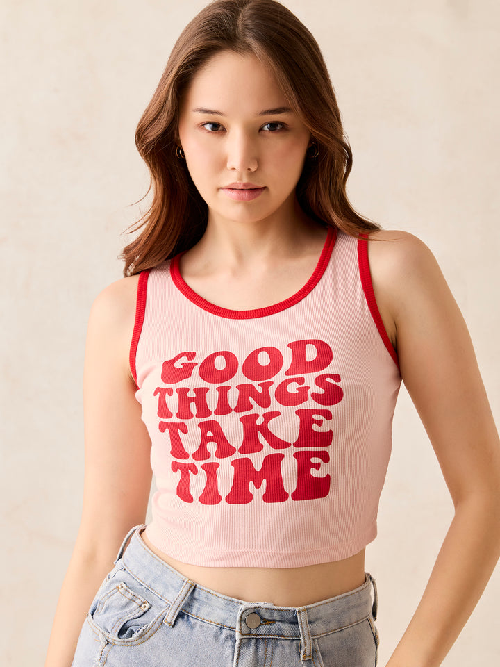 Pink Crew Neck Graphic T-Shirt