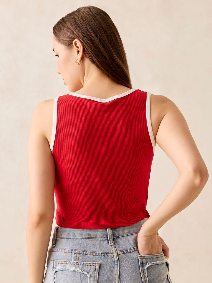 Red Crew Neck Graphic T-Shirt