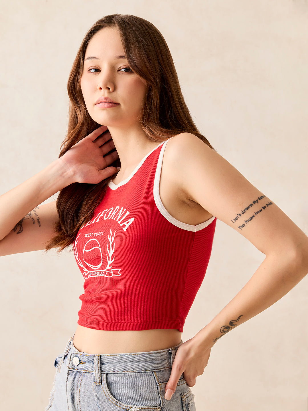 Red Crew Neck Graphic T-Shirt