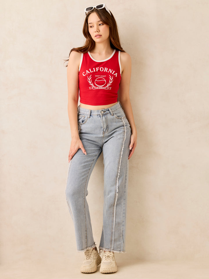 Red Crew Neck Graphic T-Shirt