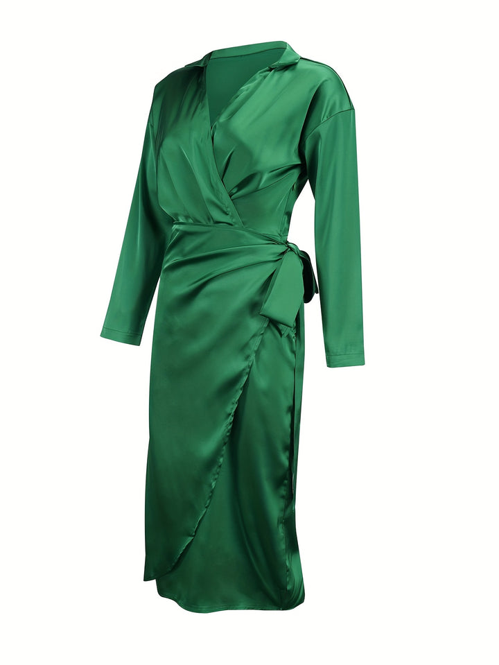 Green Shirt Wrap Dress With Tie Up