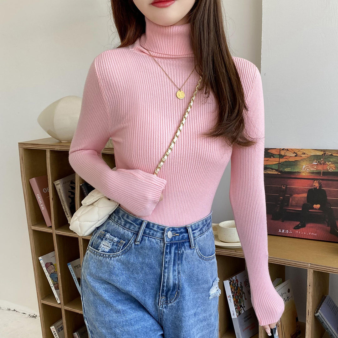 Pink High Neck Full Sleeves Top