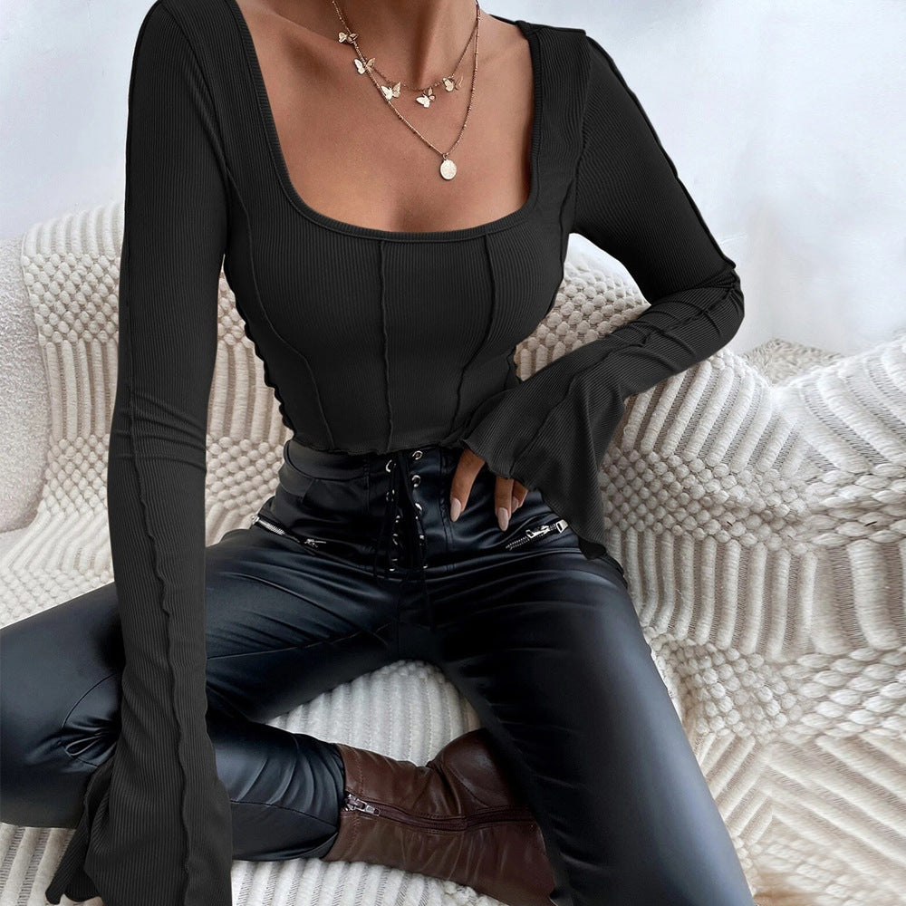Black Bell Sleeve Edgy Seam Top