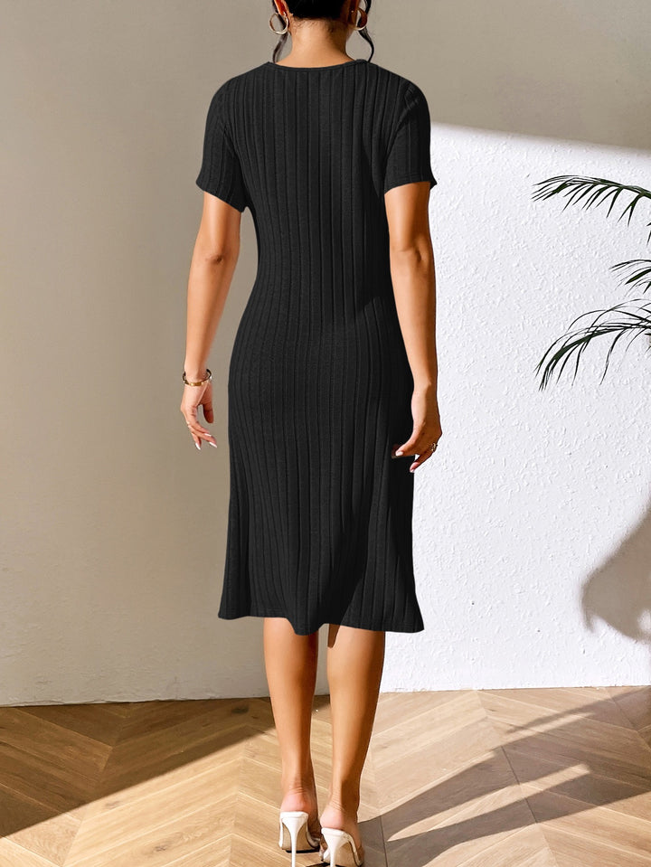 Black Aline Ribbed Midi Dress